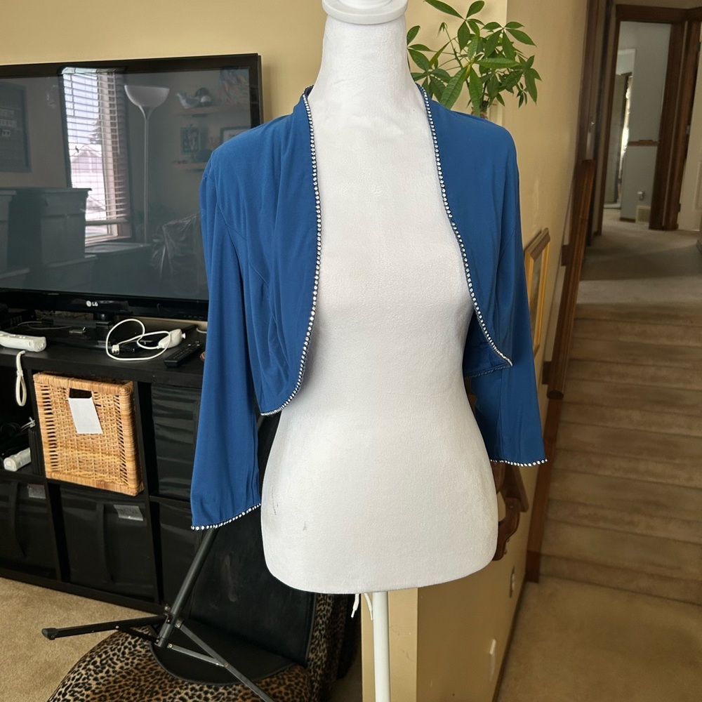 Alex Evenings Royal Blue Bolero Jacket with Diamond accents.